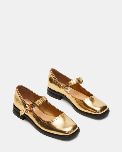 Steve Madden DELANCY Gold Leather Women's Mary Jane Flats
