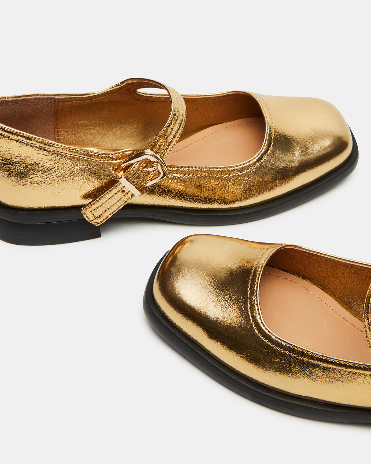 Steve Madden DELANCY Gold Leather Women's Mary Jane Flats