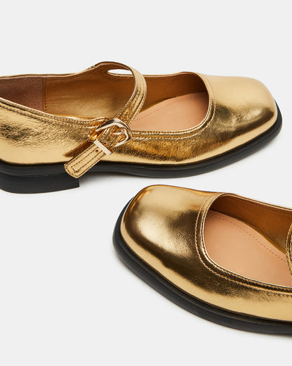 Steve Madden DELANCY Gold Leather Women's Mary Jane Flats
