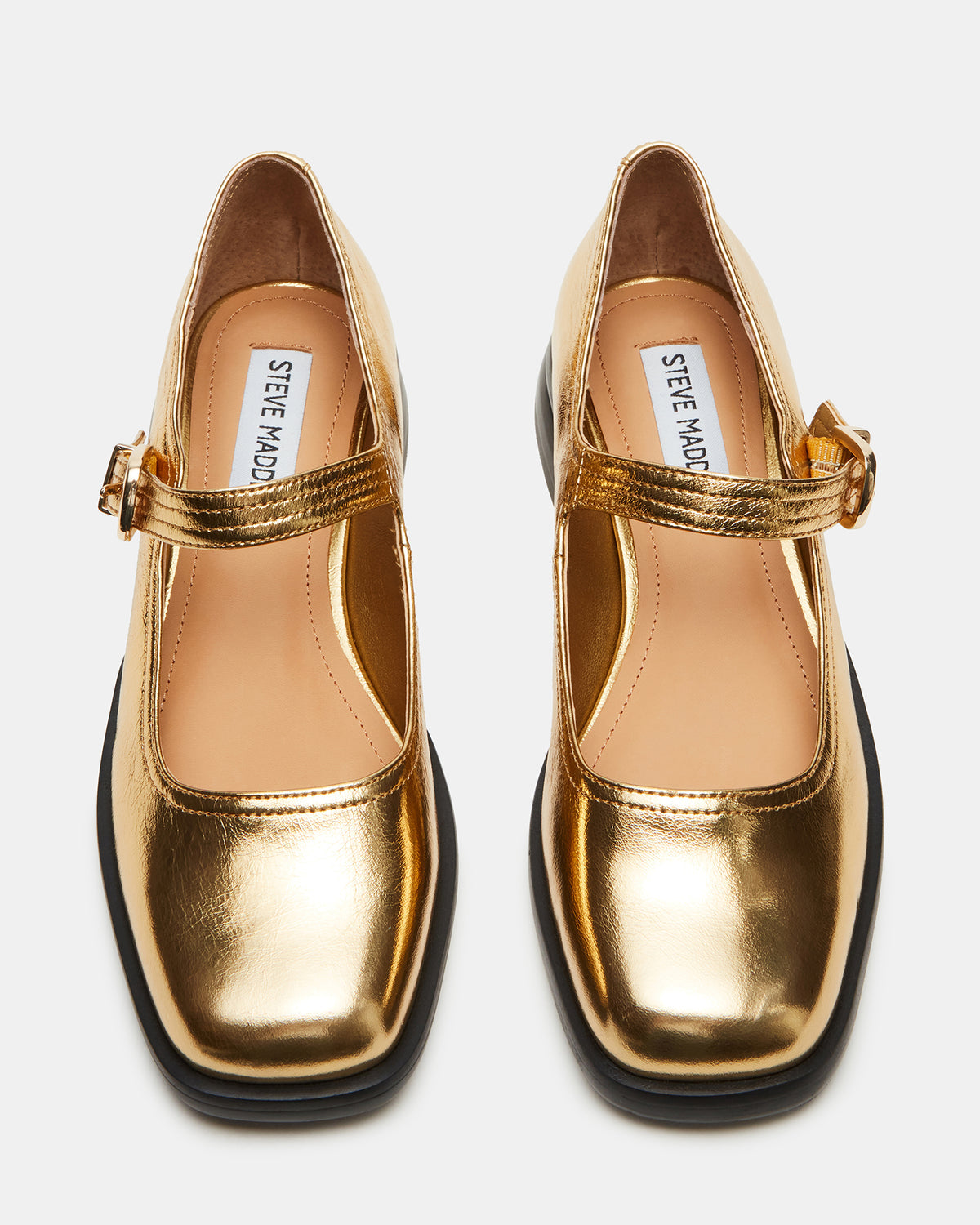 Steve Madden DELANCY Gold Leather Women's Mary Jane Flats