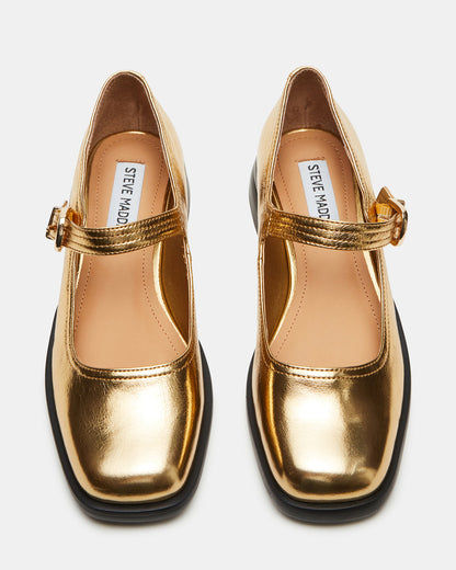 Steve Madden DELANCY Gold Leather Women's Mary Jane Flats