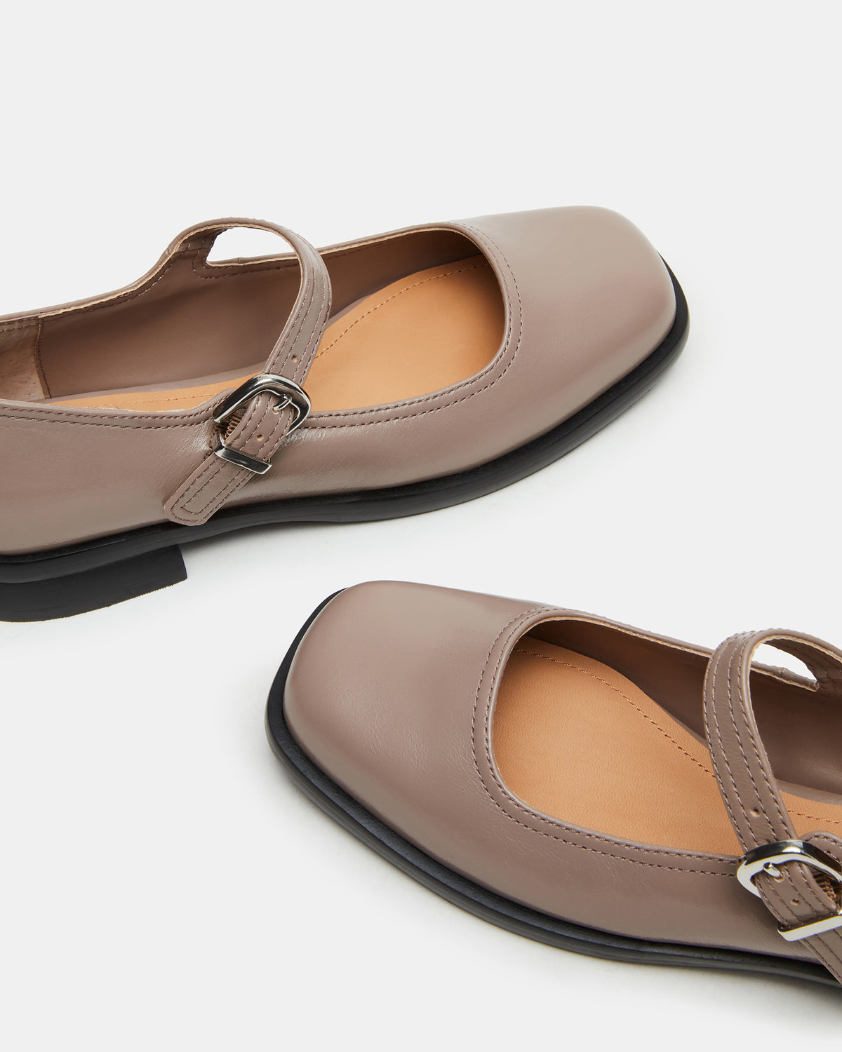 Steve Madden DELANCY Taupe Leather Women's Mary Jane Flats
