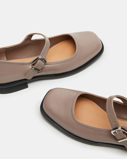 Steve Madden DELANCY Taupe Leather Women's Mary Jane Flats