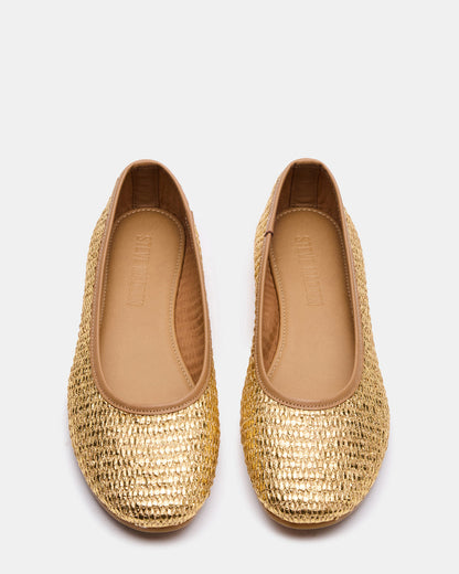 Steve Madden MERLOT Gold Raffia Ballet Women's Flat