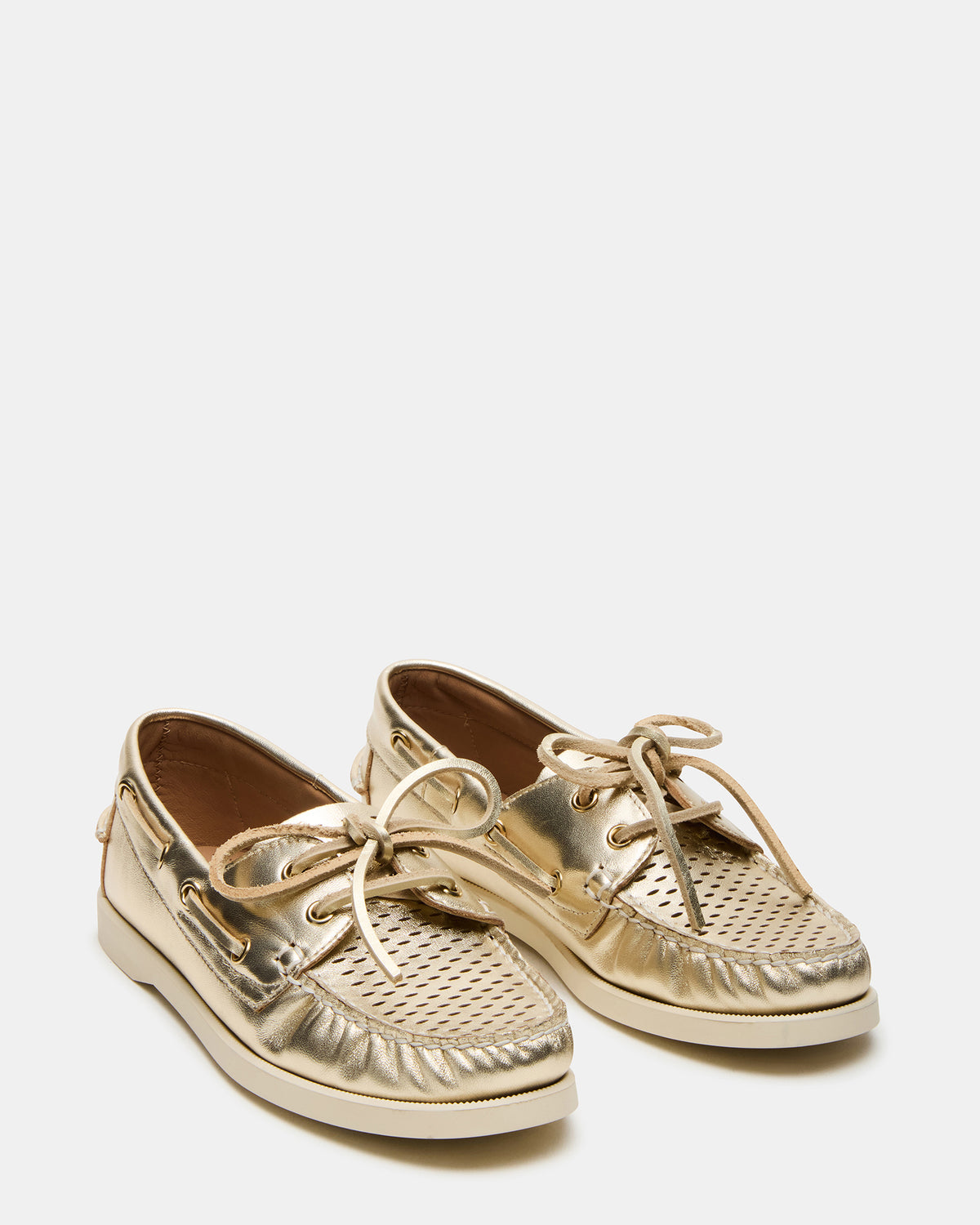 Steve Madden SAIL Gold Leather Flat Loafer | Women's Loafers