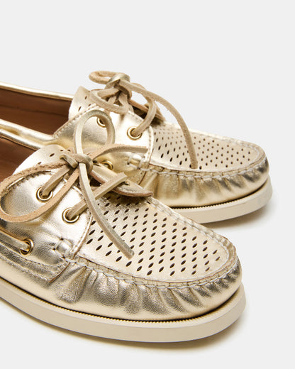 Steve Madden SAIL Gold Leather Flat Loafer | Women's Loafers