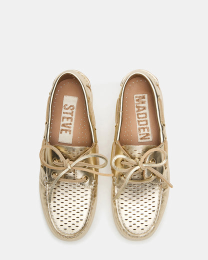 Steve Madden SAIL Gold Leather Flat Loafer | Women's Loafers