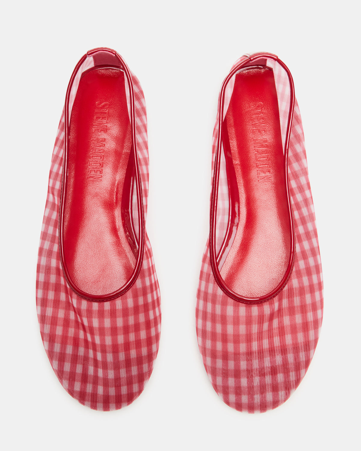 Steve Madden MEADOW Red Gingham Mesh Women's Ballet Flats