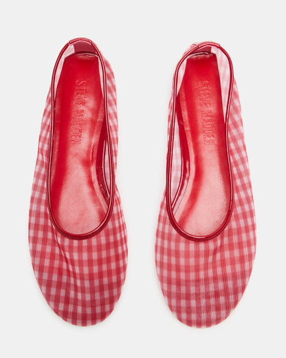 Steve Madden MEADOW Red Gingham Mesh Women's Ballet Flats