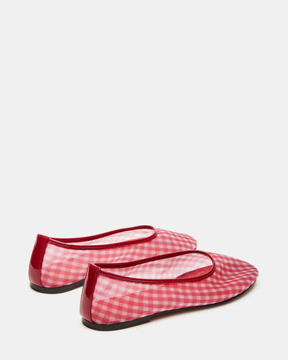 Steve Madden MEADOW Red Gingham Mesh Women's Ballet Flats
