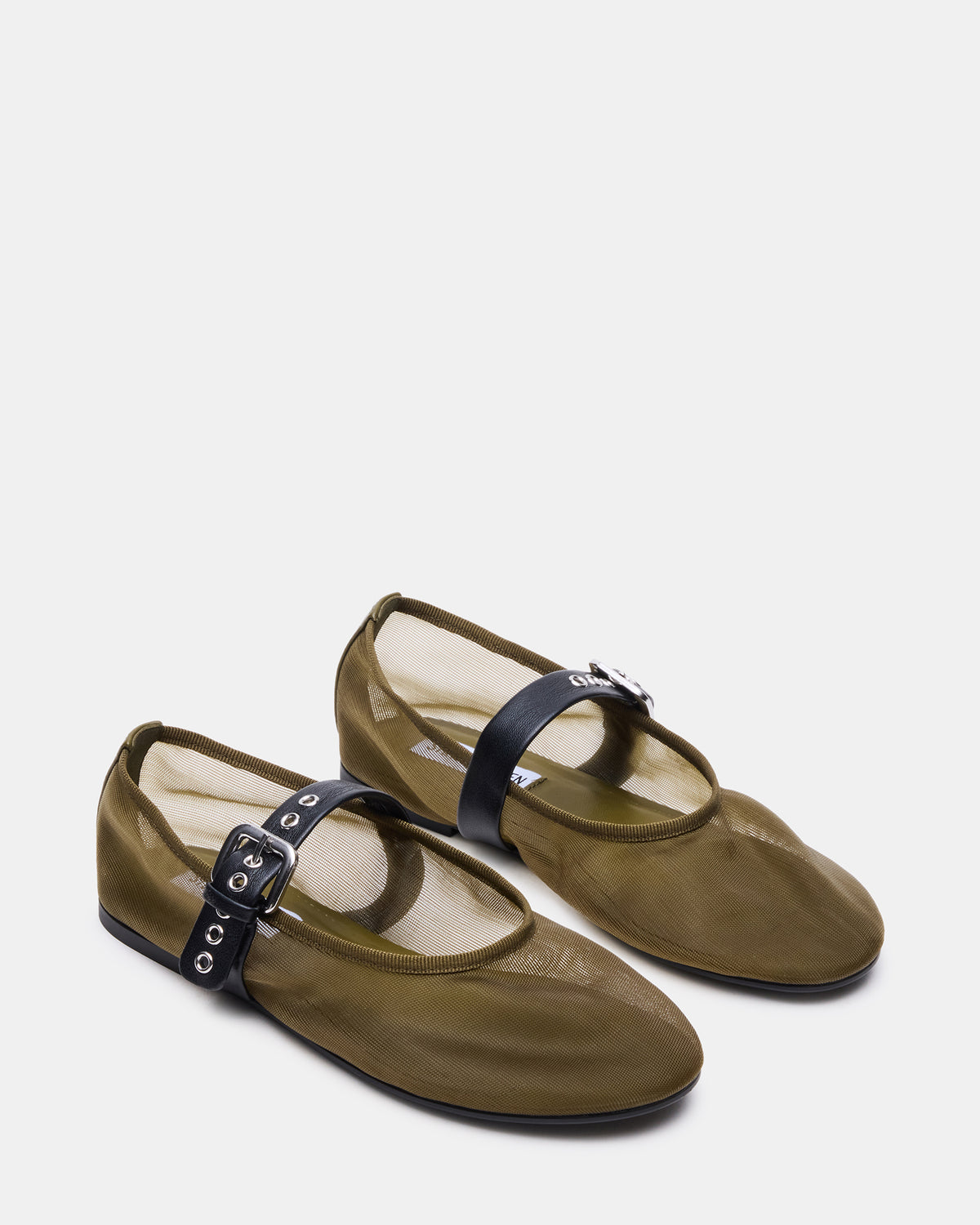Steve Madden MITSY Olive/Black Mary Jane Mesh Ballet Women's Flat
