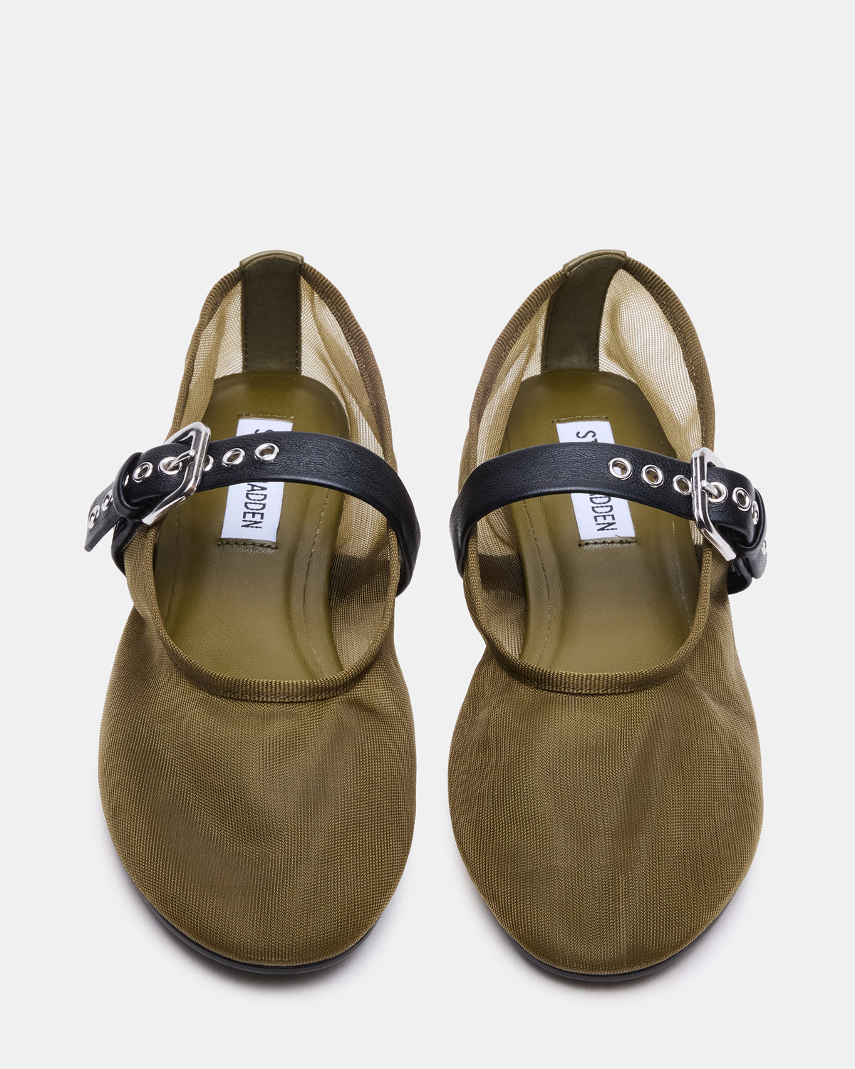 Steve Madden MITSY Olive/Black Mary Jane Mesh Ballet Women's Flat