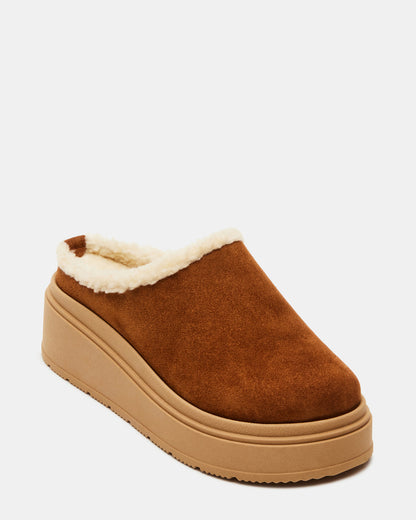 Steve Madden SMORES Tan Suede Faux Fur Slip-On | Women's Flats