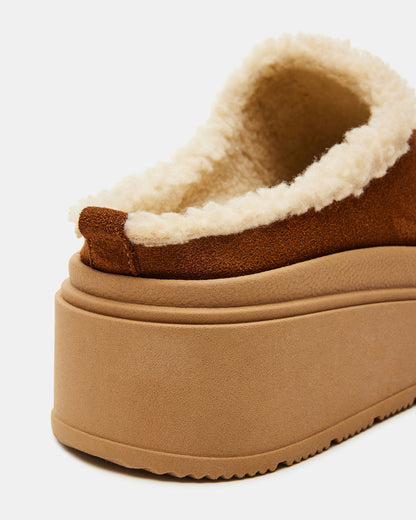 Steve Madden SMORES Tan Suede Faux Fur Slip-On | Women's Flats
