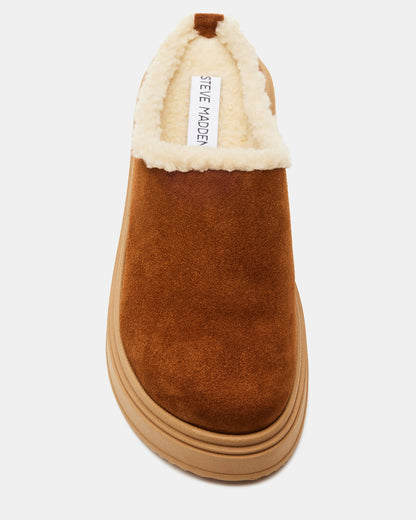 Steve Madden SMORES Tan Suede Faux Fur Slip-On | Women's Flats