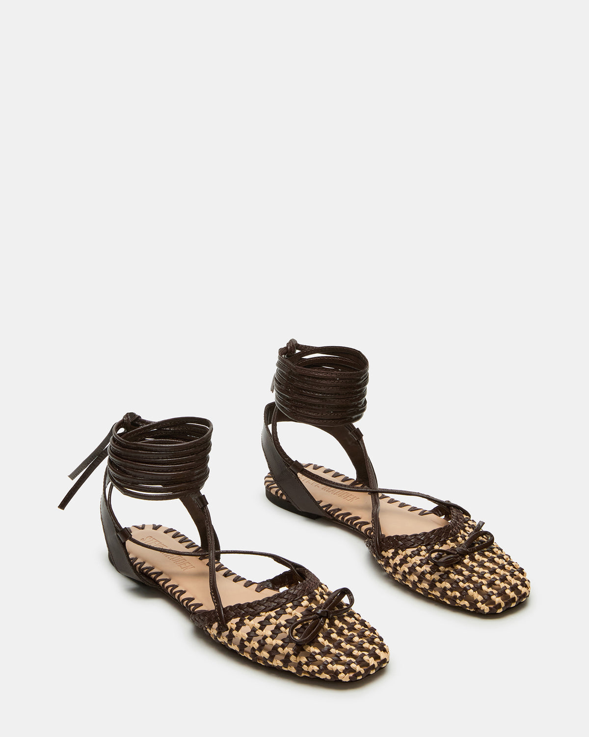 Steve Madden GOSSAMER Brown Leather Women's Woven Lace-Up Ballet Flat