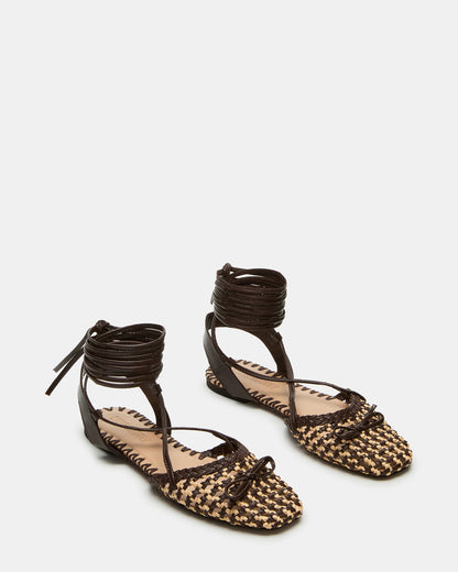 Steve Madden GOSSAMER Brown Leather Women's Woven Lace-Up Ballet Flat