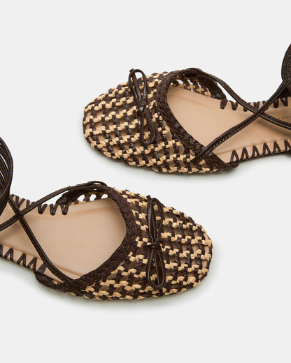 Steve Madden GOSSAMER Brown Leather Women's Woven Lace-Up Ballet Flat
