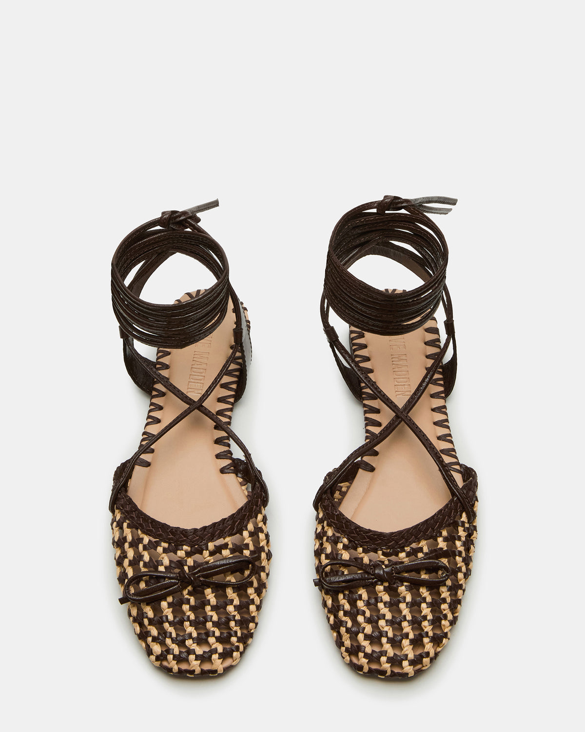 Steve Madden GOSSAMER Brown Leather Women's Woven Lace-Up Ballet Flat