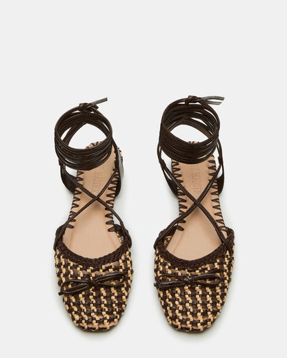 Steve Madden GOSSAMER Brown Leather Women's Woven Lace-Up Ballet Flat