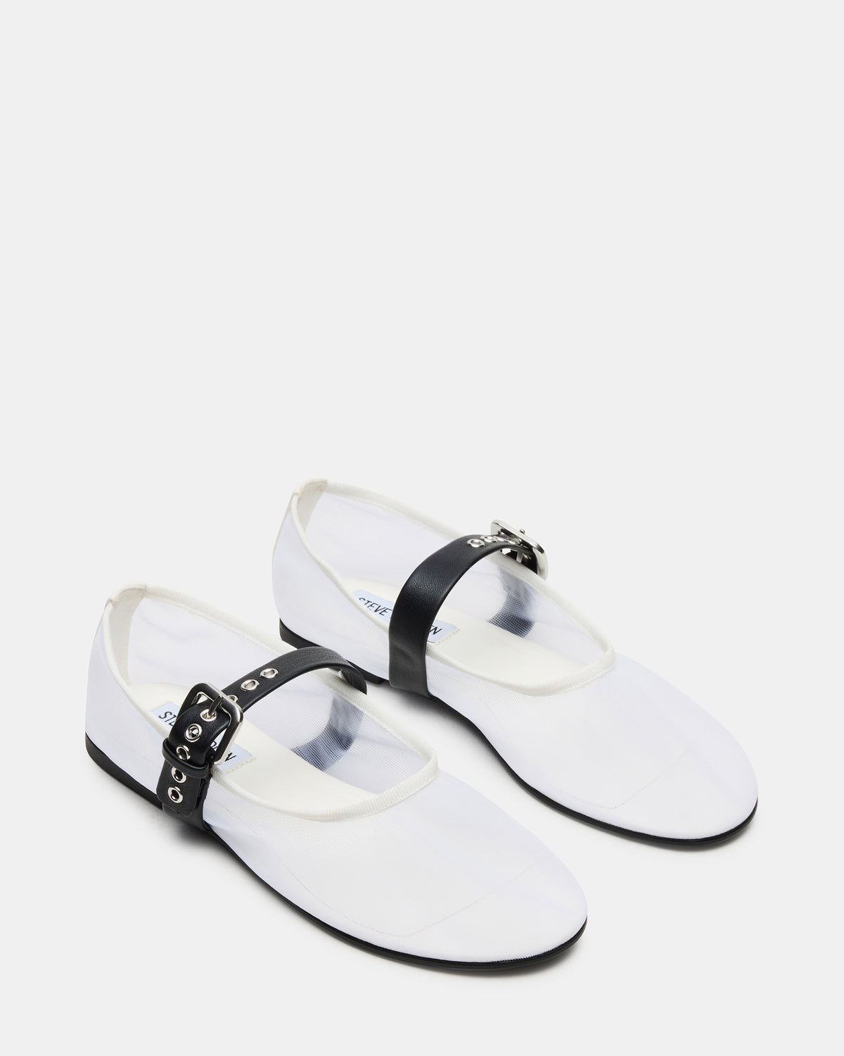 Steve Madden MITSY White/Black Mary Jane Mesh Ballet Women's Flat