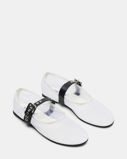 Steve Madden MITSY White/Black Mary Jane Mesh Ballet Women's Flat