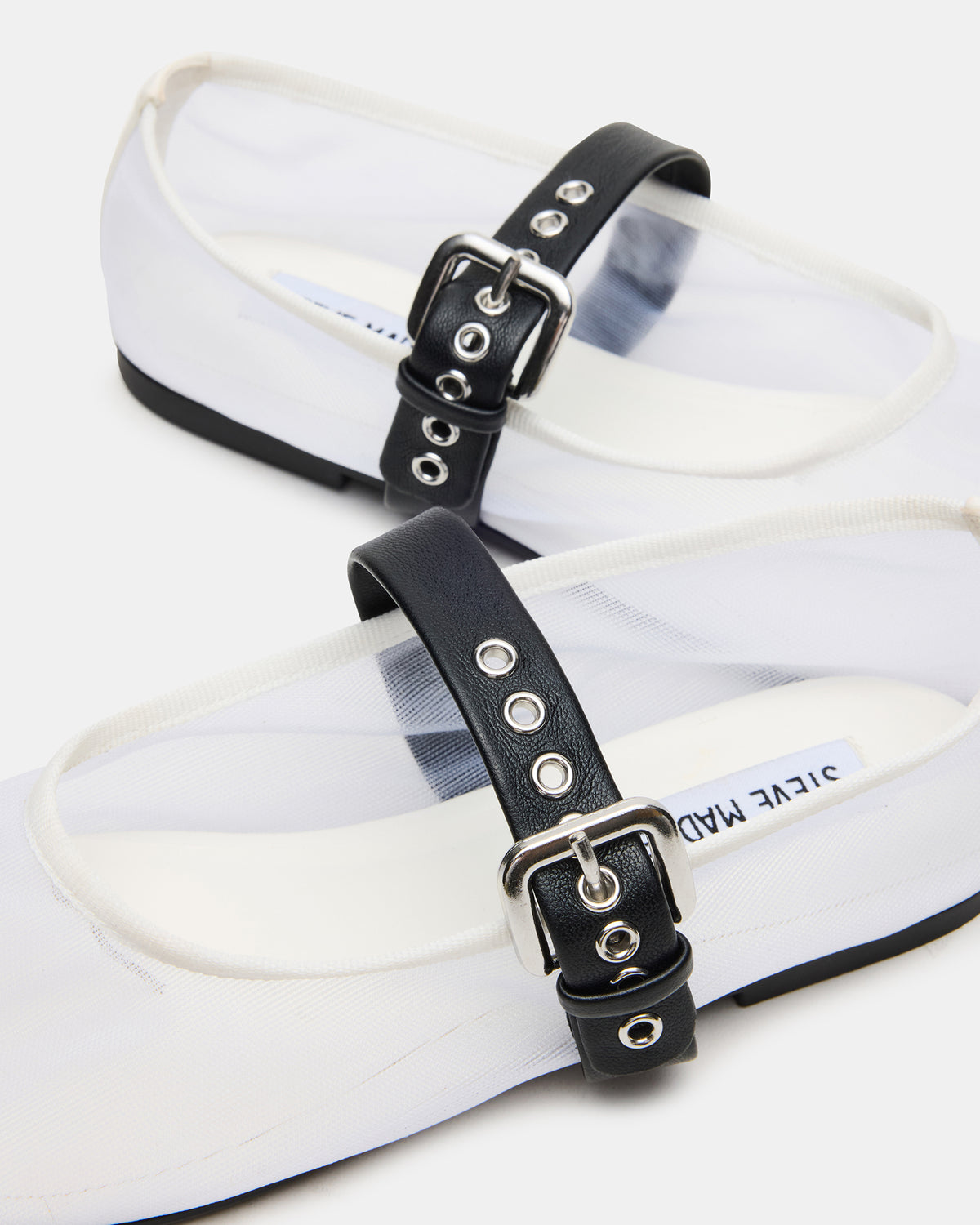Steve Madden MITSY White/Black Mary Jane Mesh Ballet Women's Flat
