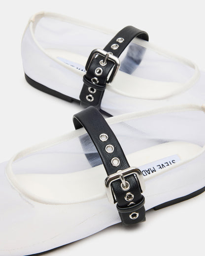 Steve Madden MITSY White/Black Mary Jane Mesh Ballet Women's Flat