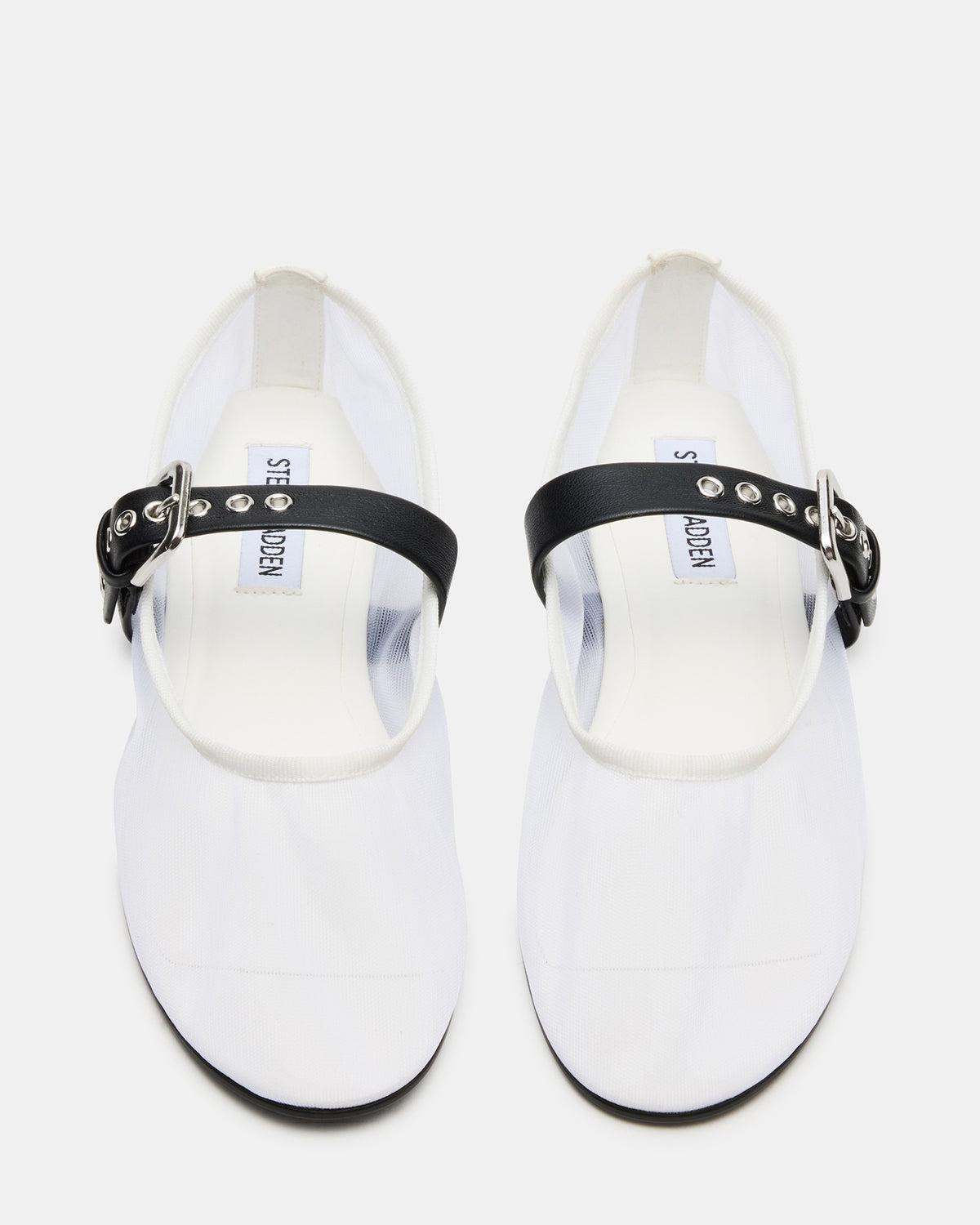 Steve Madden MITSY White/Black Mary Jane Mesh Ballet Women's Flat
