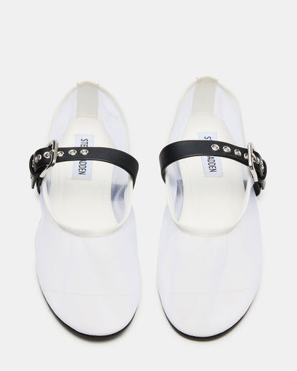 Steve Madden MITSY White/Black Mary Jane Mesh Ballet Women's Flat