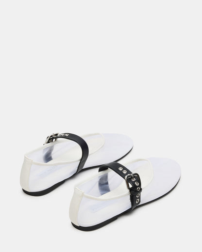 Steve Madden MITSY White/Black Mary Jane Mesh Ballet Women's Flat