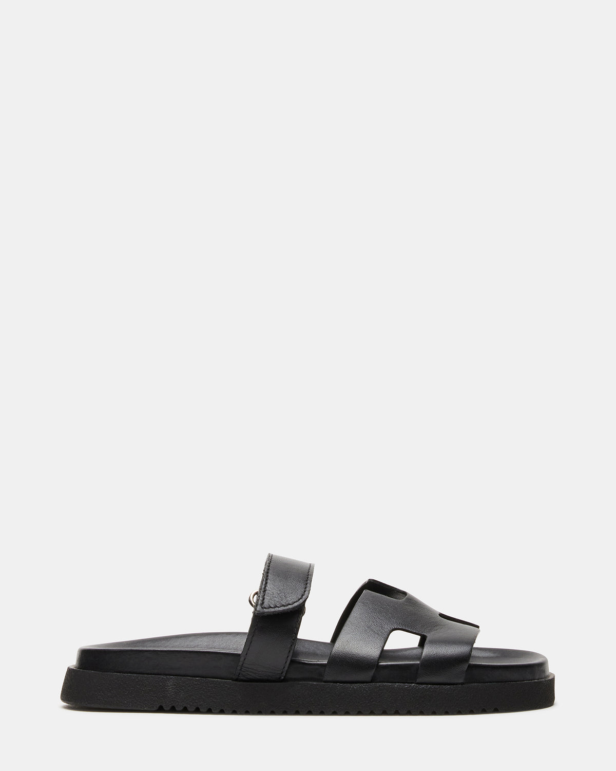 Steve Madden MAYVEN Black Leather Flatform Slide Women's Sandal