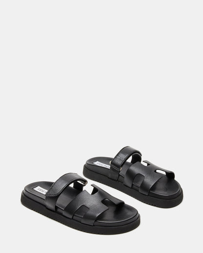 Steve Madden MAYVEN Black Leather Flatform Slide Women's Sandal