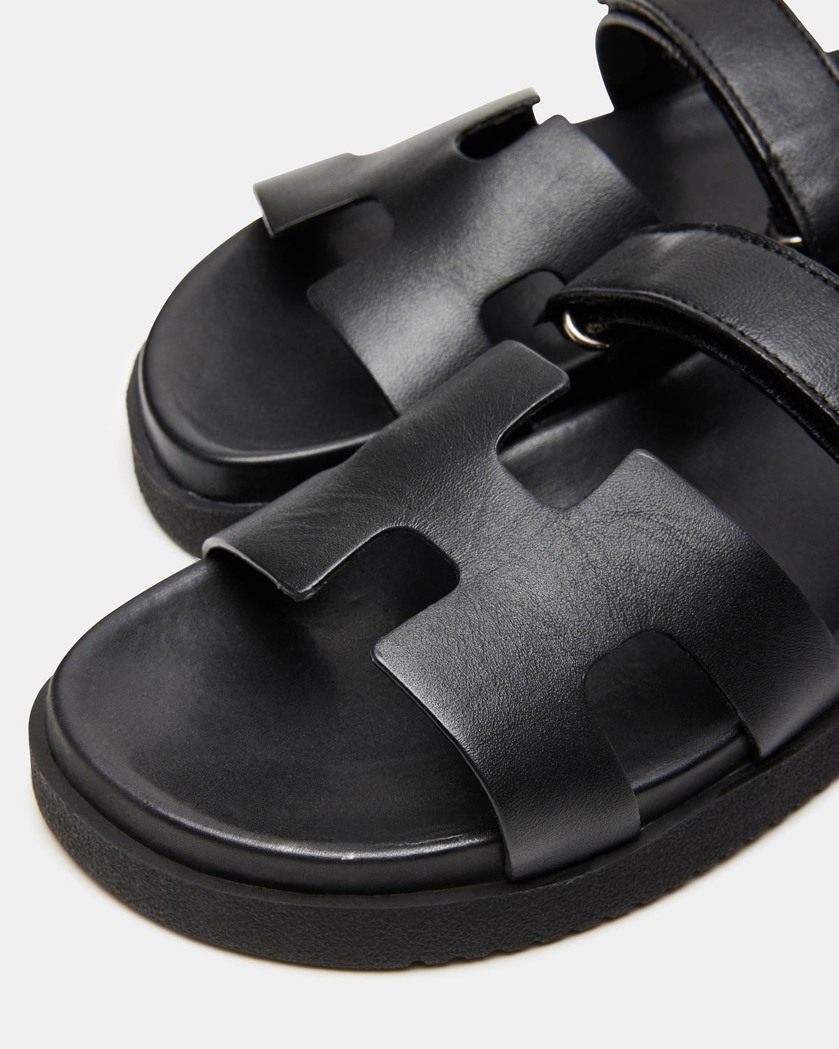 Steve Madden MAYVEN Black Leather Flatform Slide Women's Sandal