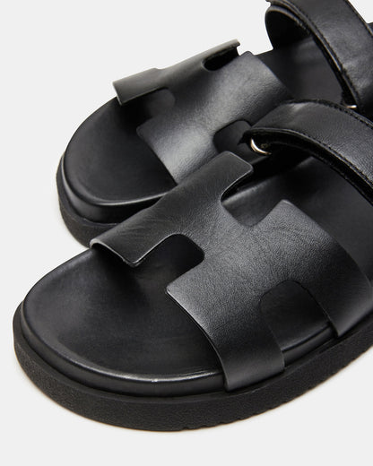 Steve Madden MAYVEN Black Leather Flatform Slide Women's Sandal