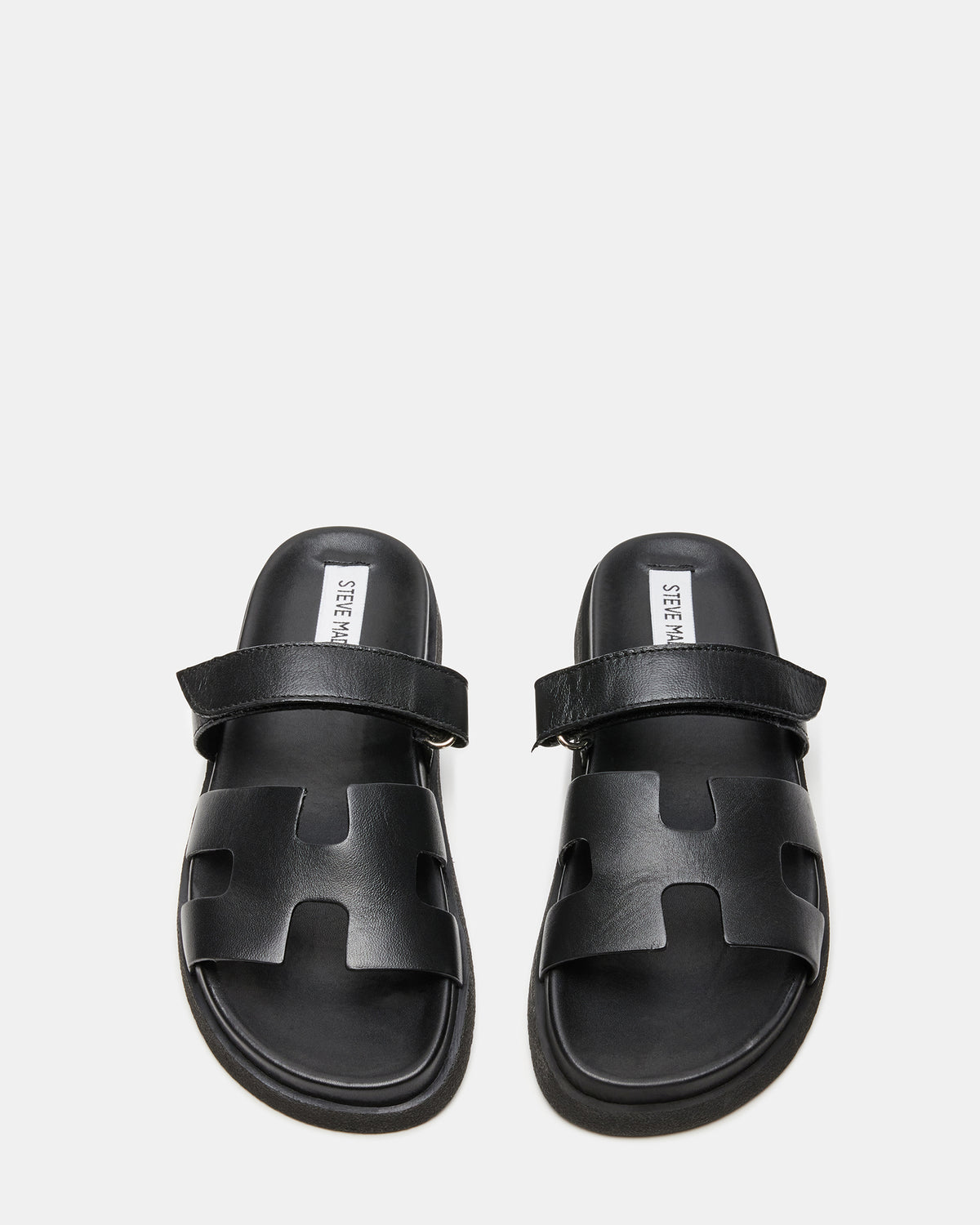 Steve Madden MAYVEN Black Leather Flatform Slide Women's Sandal