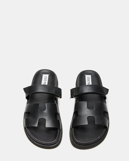 Steve Madden MAYVEN Black Leather Flatform Slide Women's Sandal