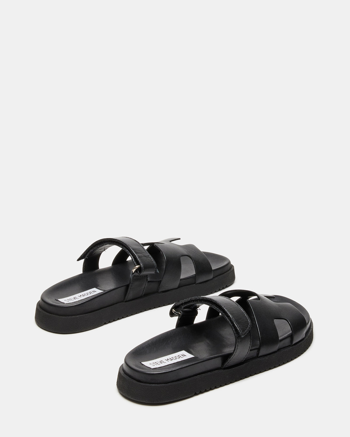 Steve Madden MAYVEN Black Leather Flatform Slide Women's Sandal