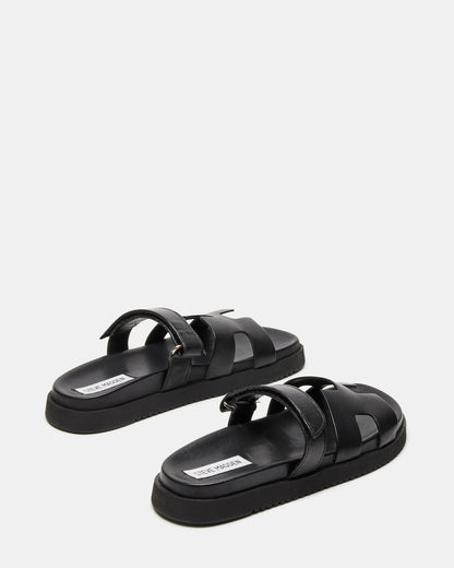 Steve Madden MAYVEN Black Leather Flatform Slide Women's Sandal