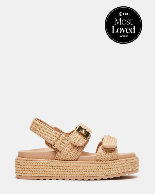 Steve Madden BIGMONA Natural Raffia Leather Women's Platform Sandal
