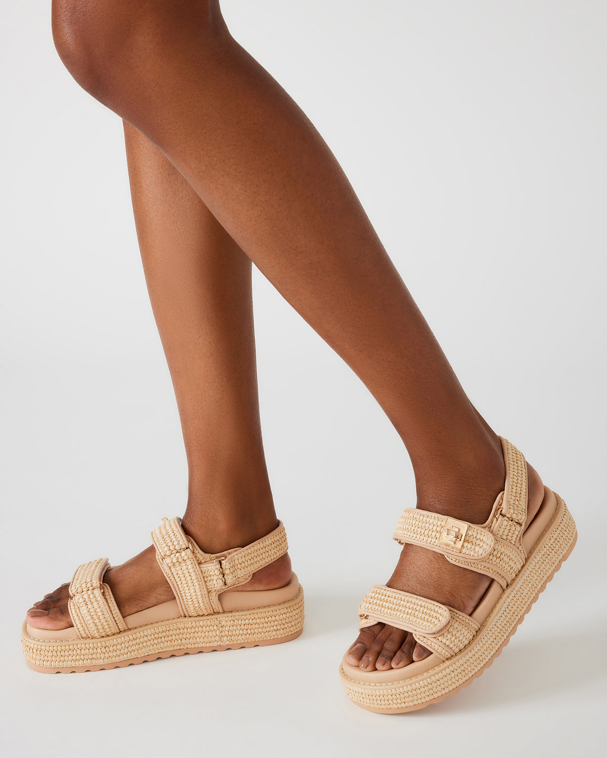 Steve Madden BIGMONA Natural Raffia Leather Women's Platform Sandal