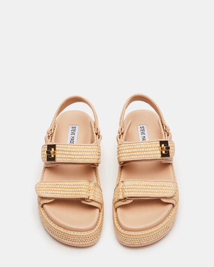 Steve Madden BIGMONA Natural Raffia Leather Women's Platform Sandal