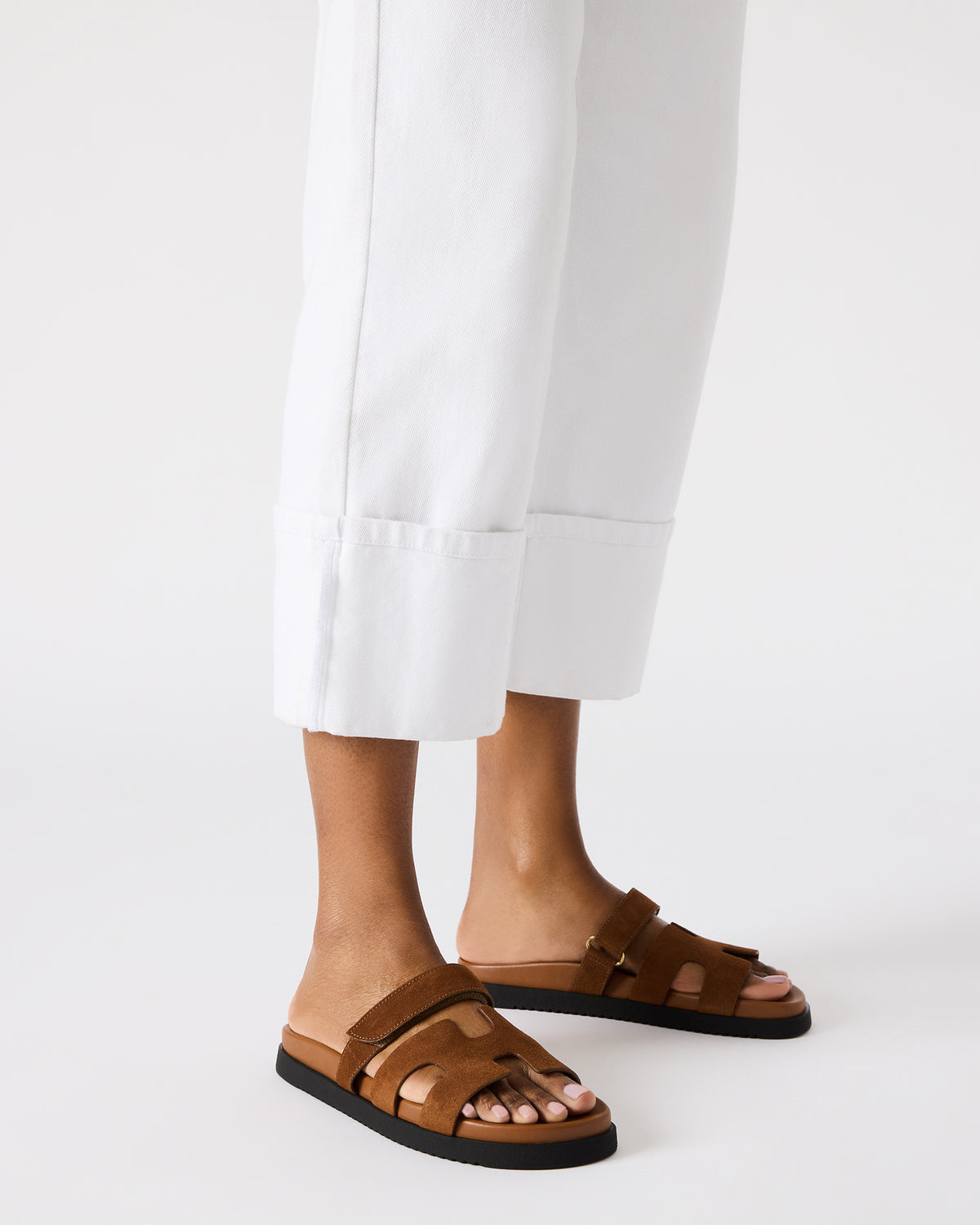 Steve Madden MAYVEN Camel Suede Flatform Slide Women's Sandal