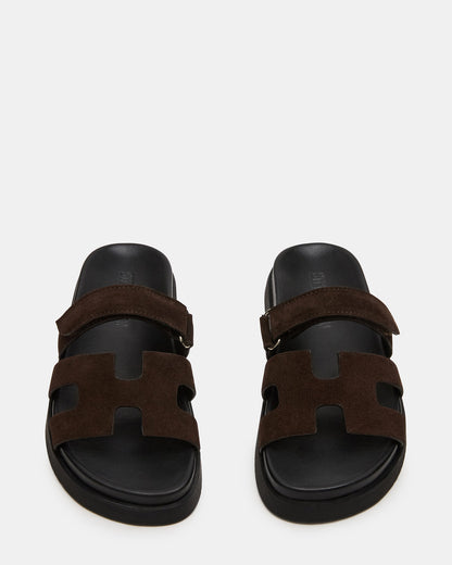Steve Madden MAYVEN Chocolate Brown Suede Flatform Slide Women's Sandal