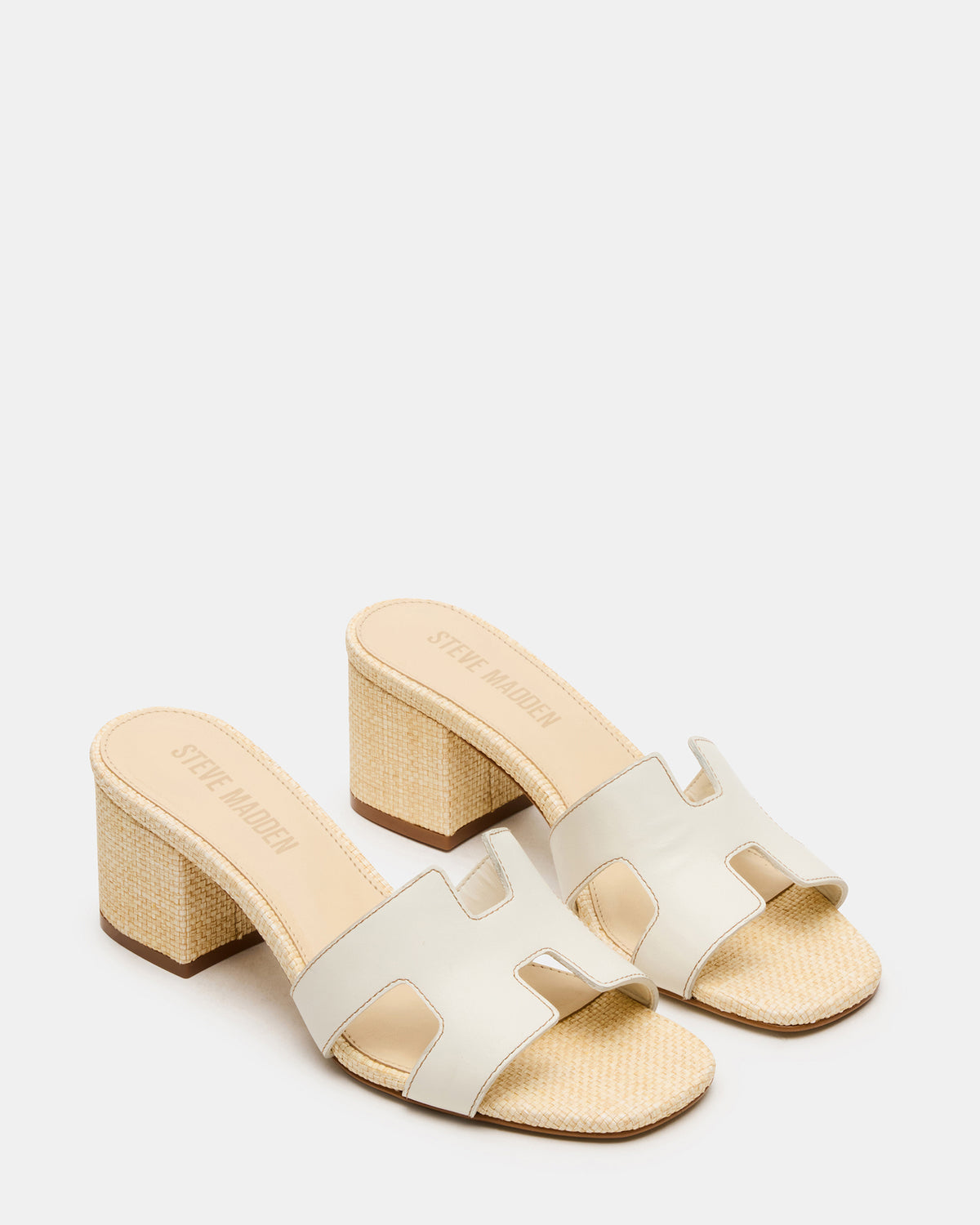 Steve Madden HANA BONE LEATHER Square-Toe Mule Block Heel Women's Sandal