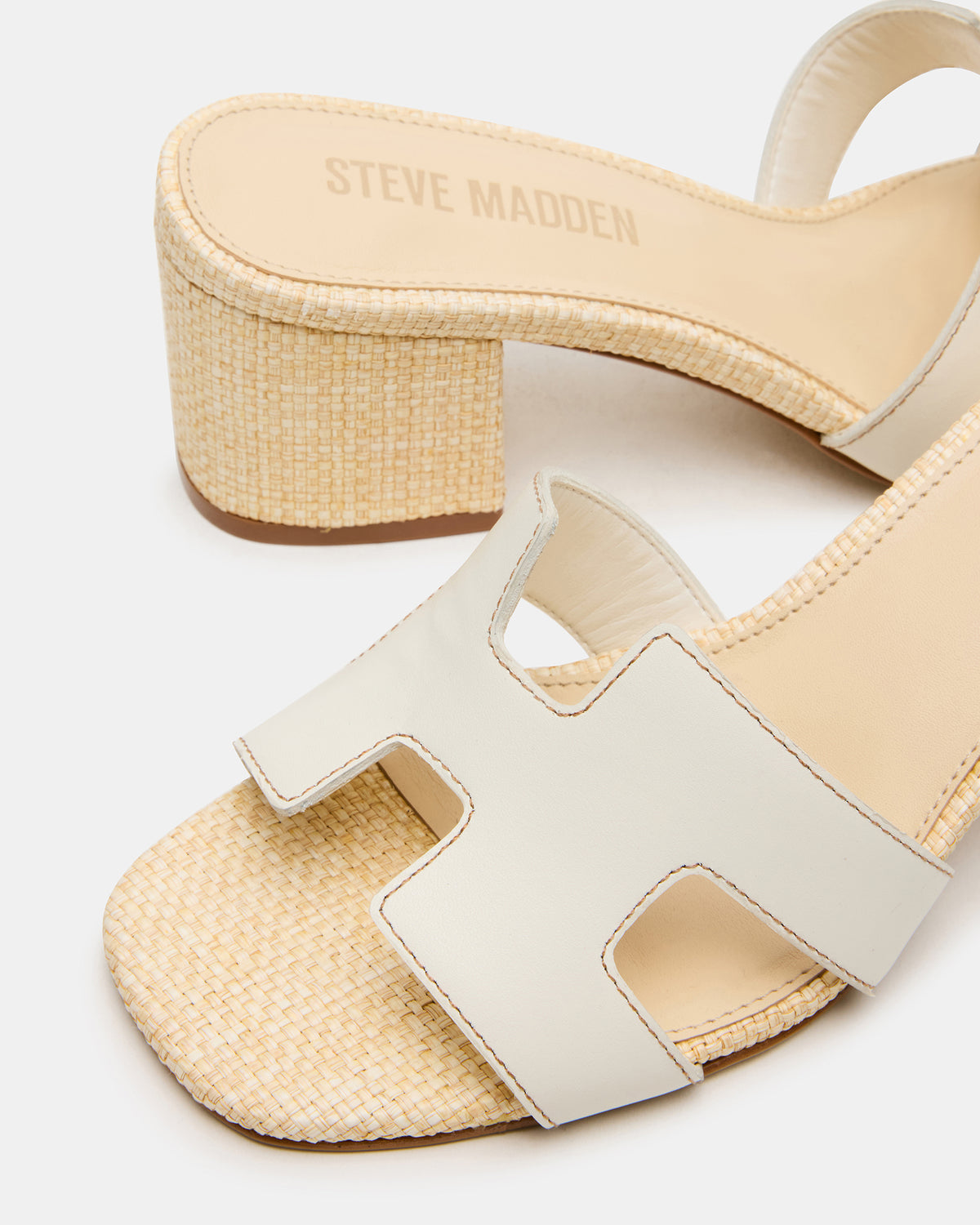 Steve Madden HANA BONE LEATHER Square-Toe Mule Block Heel Women's Sandal