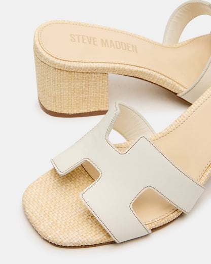 Steve Madden HANA BONE LEATHER Square-Toe Mule Block Heel Women's Sandal