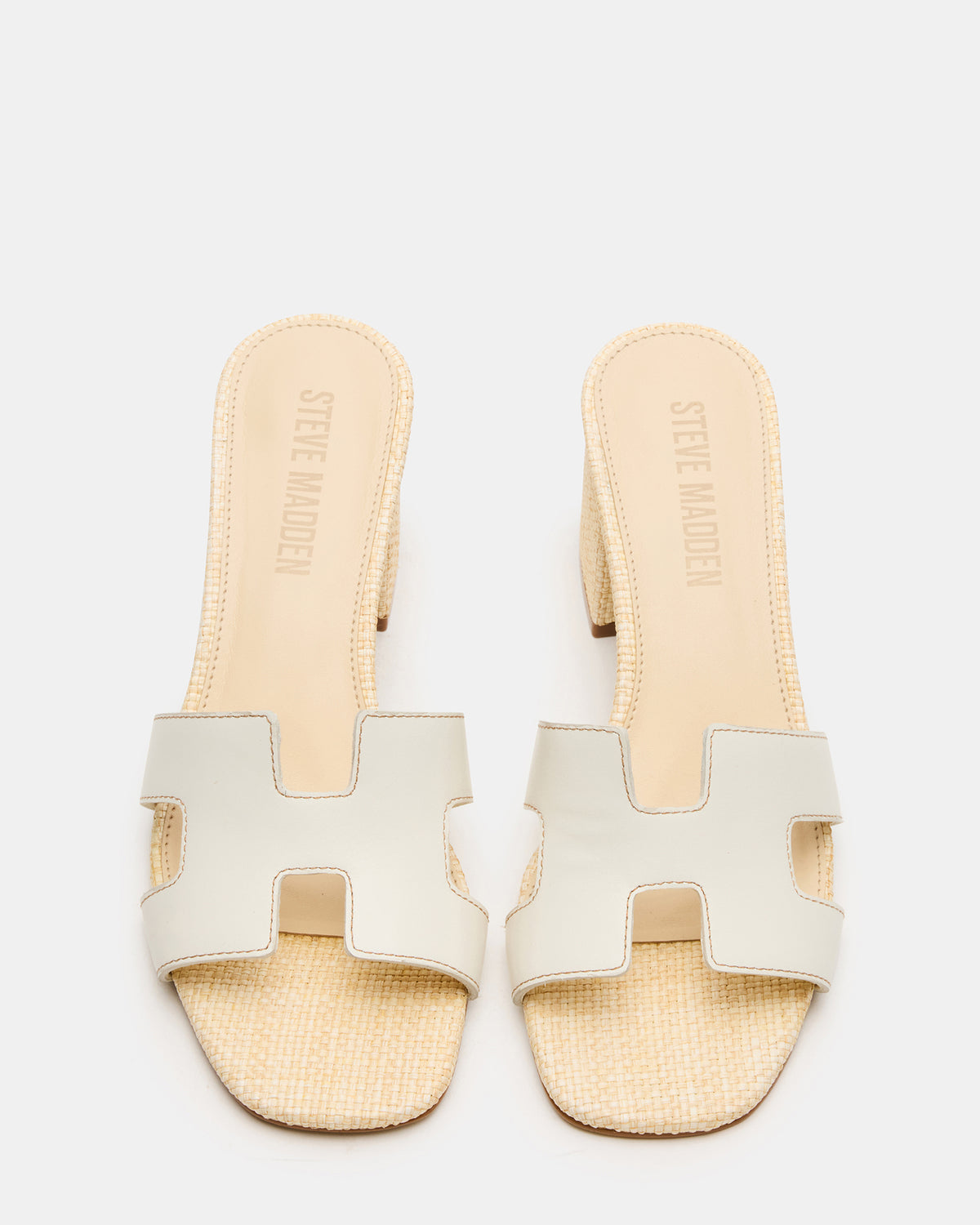 Steve Madden HANA BONE LEATHER Square-Toe Mule Block Heel Women's Sandal