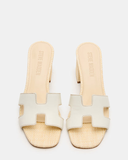 Steve Madden HANA BONE LEATHER Square-Toe Mule Block Heel Women's Sandal
