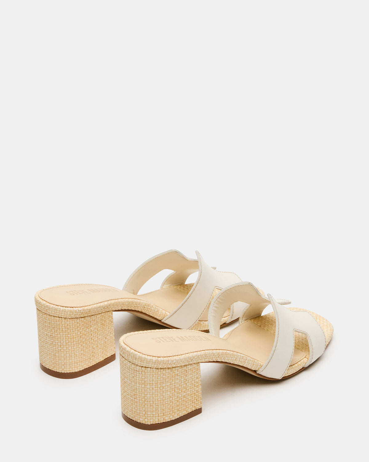 Steve Madden HANA BONE LEATHER Square-Toe Mule Block Heel Women's Sandal